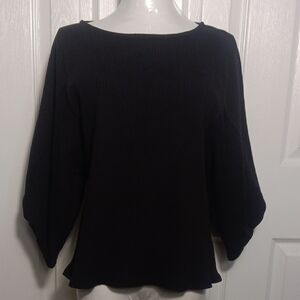 Gilli Simple Round Neck Black Ribbed 3/4 Sleeve Top
